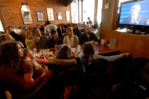 Ann Arbor Gathers at Arbor Brewing Company to watch Obama be sworn in.